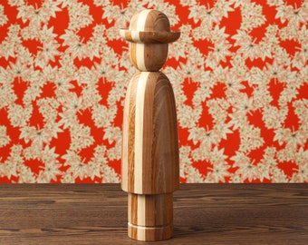 Nanbu style kokeshi doll, 24cm / 9.44inch in height, made by Morizo SUSUMAGO (1950-), Nanbu style craftsman, Japanese wooden kokeshi doll