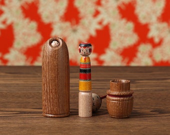 Hanko kokeshi doll, 8.5cm / 3.34inch in height, made by Seiko SATO (1947-), Japanese wooden kokeshi doll