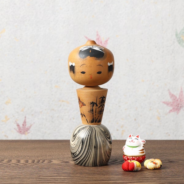 poupée kokeshi Shin-gata vintage, bambou et moineau, poupée kokeshi japonaise en bois