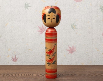 Poupée kokeshi Sakunami vintage des années 1980, par Kenichi HIRAGA (1943-2007), poupée kokeshi japonaise en bois