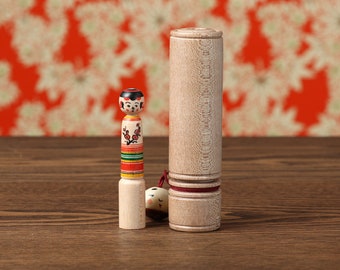 Hanko kokeshi doll, 8.5cm / 3.34inch in height, made by Seiko SATO (1947-), Japanese wooden kokeshi doll