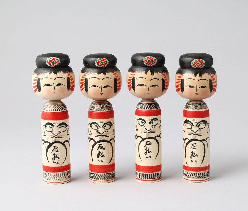 Daruma-e kokeshi doll, Yakubarai, 15.5cm / 6.10inch in height, by Yoshio Ogasawara 1936, Japanese wooden kokeshi doll image 10