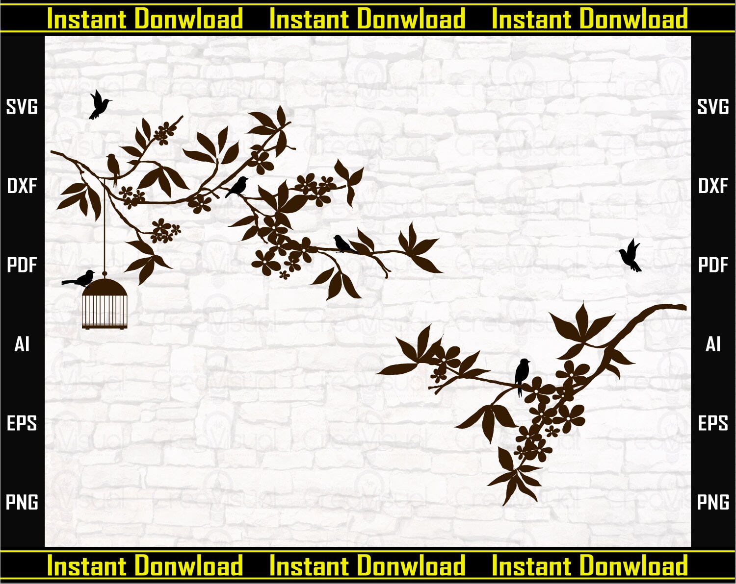 Download Tree branch Svg. Vector branches and birds. Silhouette of ...