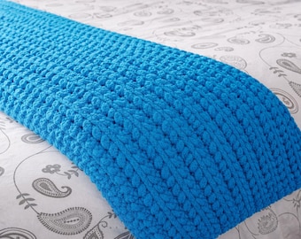 Super Chunky Handmade Crochet Chenille Throw Blanket in Blue 41.5" x 63.5"