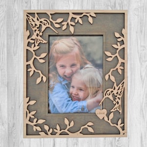 Wood Humming Bird Picture Frame - 5 x 7 Personalized Picture Frame - Wood 5 x 7 Picture Frame