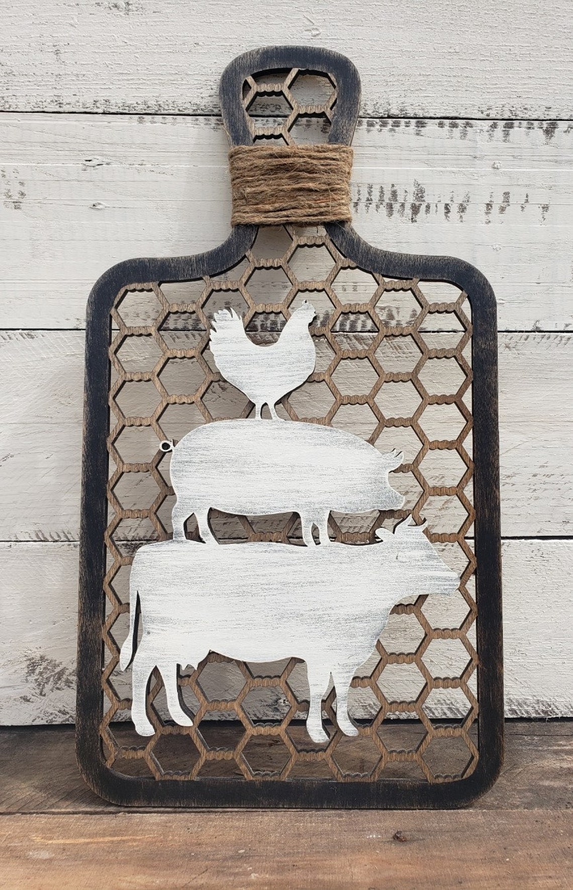 Farmhouse Decorative Cutting Board: Rustic Stacked Animals Wood Decor ...