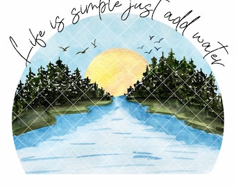 River Float Trip PNG: Watercolor Landscape Sublimation Design (Digital Download)