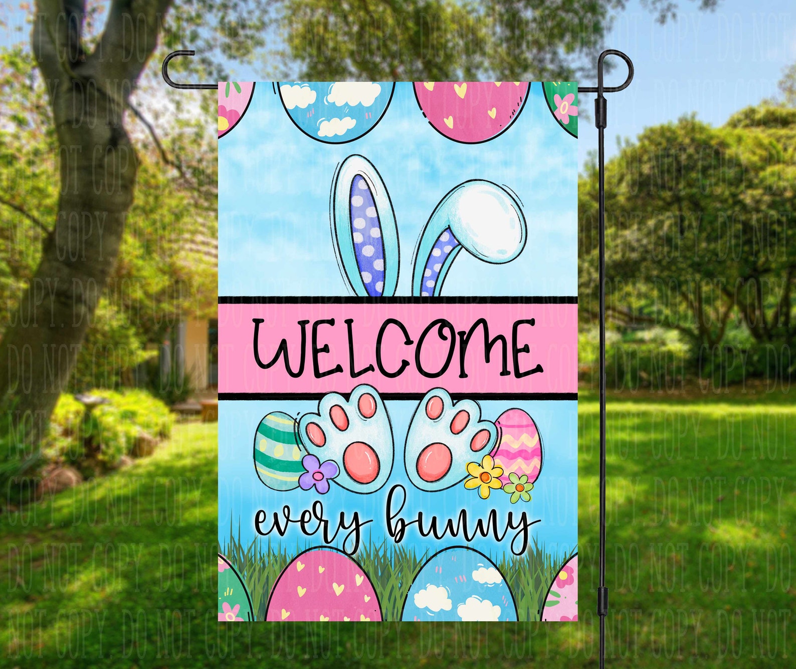 Easter Garden Flag, Cute Bunny Garden Flag Template, Welcome Every ...