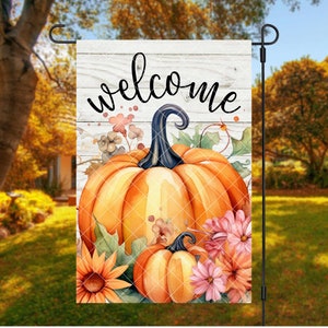 Fall Garden Flag PNG with Pumpkins/ Autumn Yard Flag Digital Download/ Sublimation Garden Flag Design/ Fall Garden Flag PNG