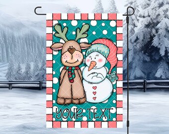 Rentier & Schneemann Gartenflagge Sublimationsdesign (PNG, INSTANT DOWNLOAD)