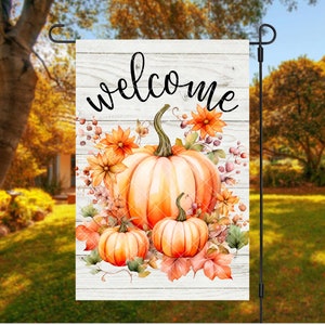 Fall Garden Flag PNG with Pumpkins/ Autumn Yard Flag Digital Download/ Sublimation Garden Flag Design/ Fall Garden Flag PNG