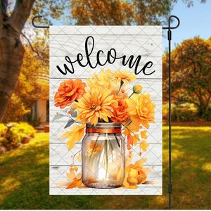 Fall Garden Flag PNG/ Floral Mason Jar Garden Flag Design/ Digital Download/ Sublimation Garden Flag Design/ INSTANT DOWNLOAD