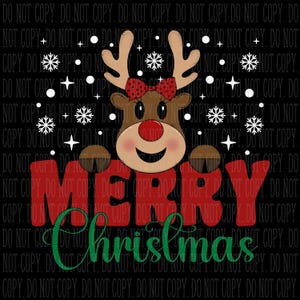 Merry Christmas Doodle Reindeer, Printable Christmas Graphic, PNG Download, T-Shirt Design for Sublimation, DTF, or DTG Printing