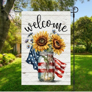 Patriotic Garden Flag PNG/ Sunflower Garden Flag Design/ Digital Download/ Sublimation Garden Flag Design/ Summer Garden Flag PNG