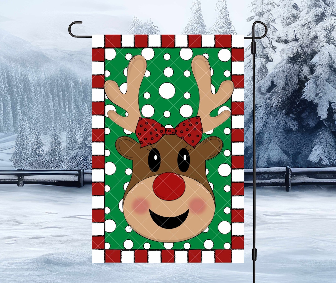 Reindeer Doodle Garden Flag Templates, Merry Christmas Yard Flags