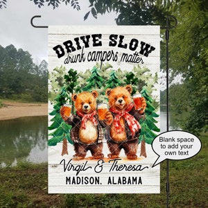 Drive Slow: Drunk Campers Matter. Camping Garden Flag Design, Campsite Flag, RV Flag, PNG DOWNLOAD