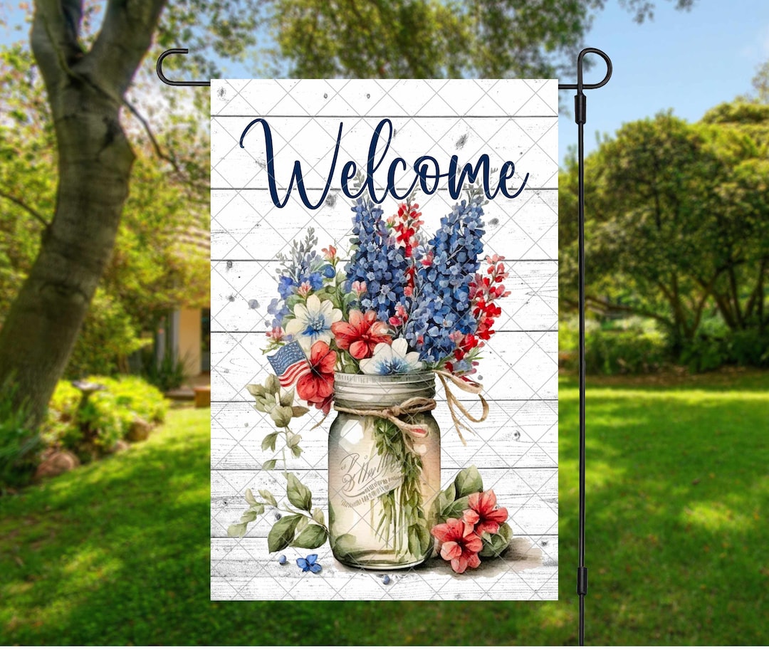 Patriotic Garden Flag PNG/ Mason Jar Garden Flag Design/ Red White