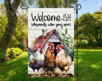 Funny Chicken Garden Flag PNG: Welcome-ish Design (Digital Download)