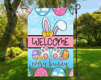 Easter Garden Flag, Cute Bunny Garden Flag Template, Welcome Every Bunny, Sublimation Design, INSTANT DOWNLOAD, PNG