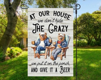 Funny Bear Garden Flag Template: Porch Crazy Design (PNG Digital Download)