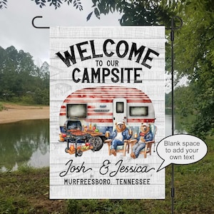 Welcome to our Campsite. Camping Garden Flag Design, Add Your Text for Personalization, PNG DIGITAL DOWNLOAD