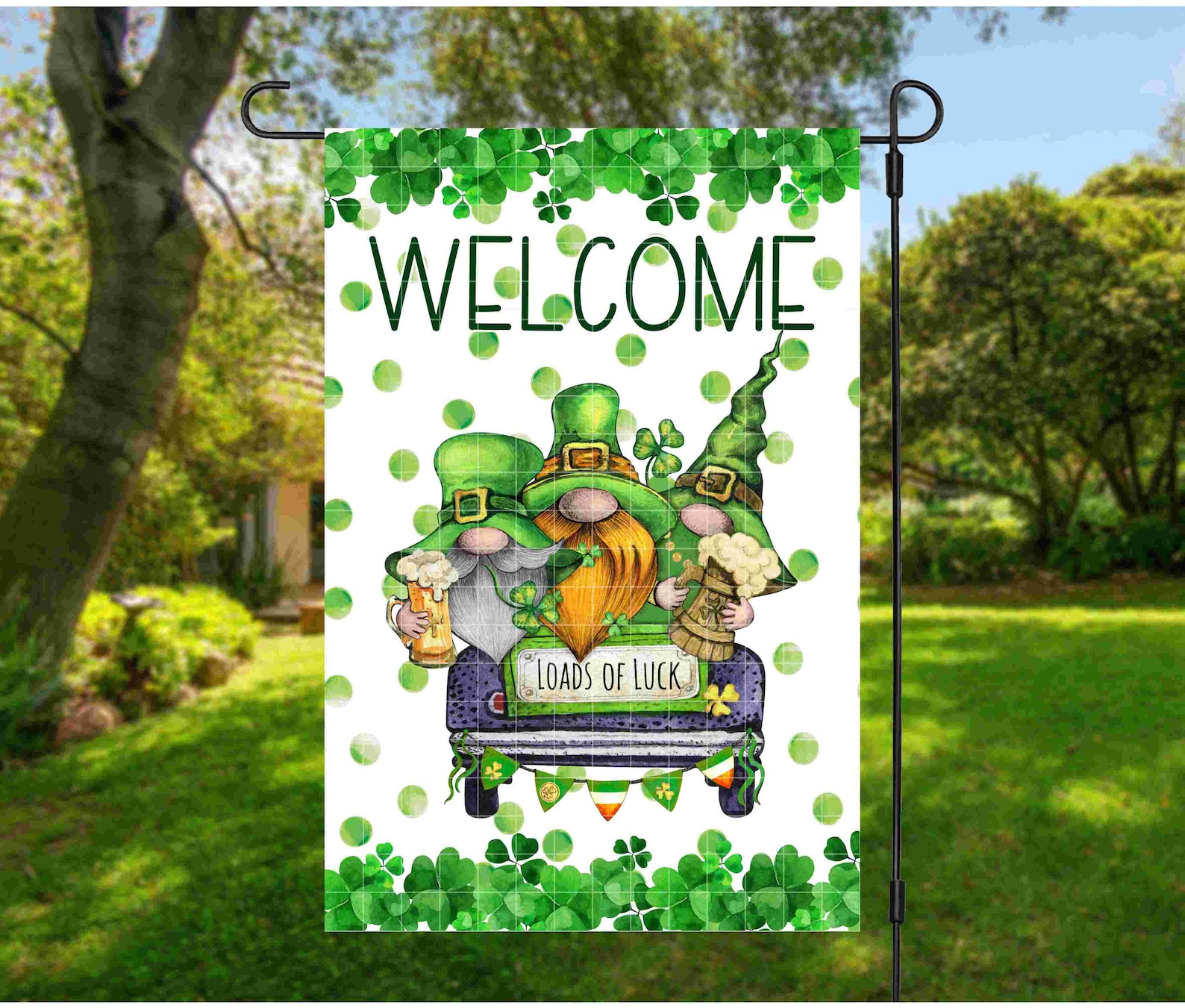 St. Patrick's Day Garden Flag Bundle, Cute Gnome Garden Flag Template