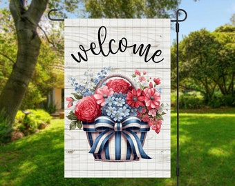 Patriotic Floral Garden Flag: Red, White, and Blue (Digital Download)