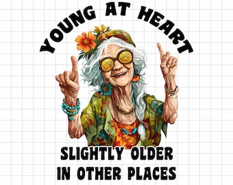 Grappige hippie-oma PNG: sarcastische senior (digitale download)