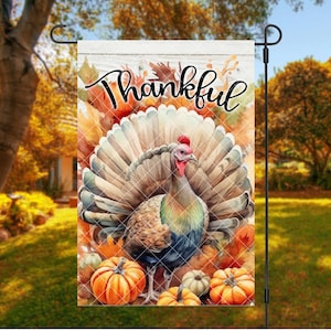 Thankful Turkey, Fall Garden Flag Digital Download, Thanksgiving Sublimation Garden Flag PNG Design Download