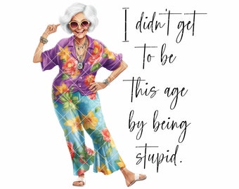 Grappige oma png: sarcastische oude dame digitale download