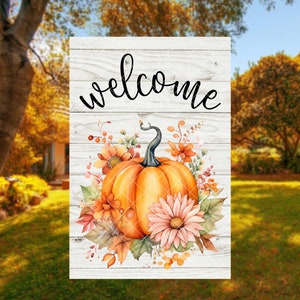 Fall Garden Flag PNG with Pumpkins/ Autumn Yard Flag Digital Download/ Sublimation Garden Flag Design/ Fall Garden Flag PNG