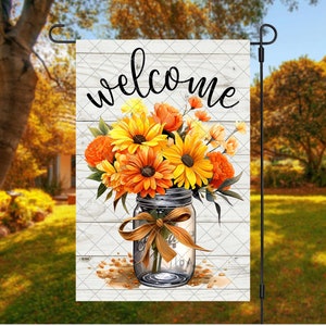 Fall Garden Flag PNG/ Floral Mason Jar Garden Flag Design/ Digital Download/ Sublimation Garden Flag Design/ INSTANT DOWNLOAD