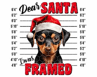 Funny Christmas Dog Mugshot: Min Pin Sublimation Design (PNG Digital Download)