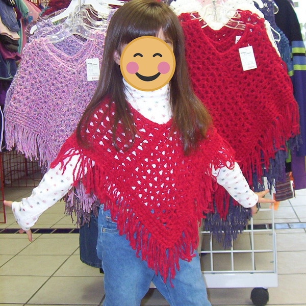 Crochet Girls Poncho PATTERN, Crochet Beginner Poncho, Child's Crochet Poncho, Crochet Lightweight Girls Poncho, Crochet Little Girls Gift