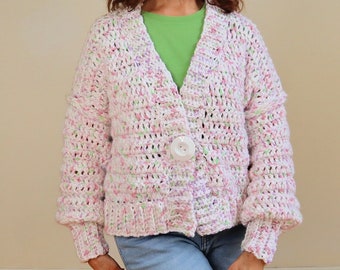 Crochet Chunky Cardigan PATTERN for teens and women. Super soft, designed for ultimate comfort. Fun to make and  wear crochet sweater.