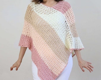 Crochet Lightweight Summer Poncho PATTERN. Flowy, beautiful drape. Crochet swimsuit coverup. Crochet women's poncho. Crochet V stitch poncho