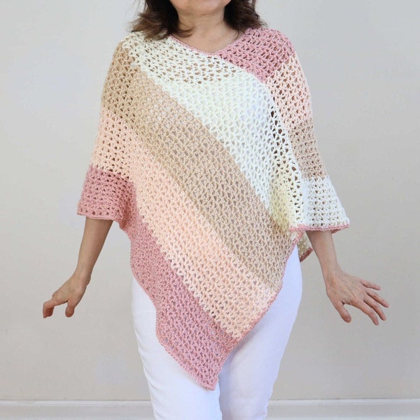 Crochet Lightweight Summer Poncho PATTERN. Flowy, beautiful drape. Crochet swimsuit coverup. Crochet women's poncho. Crochet V stitch poncho