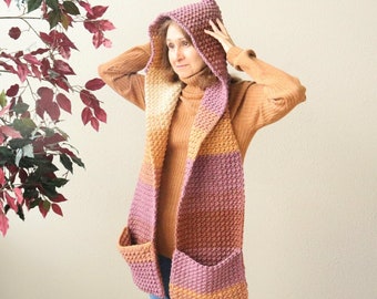 Crochet Hooded Pocket Scarf PATTERN. Crochet Scarf with HOOD. Crochet Scarf with POCKETS. Perfect Crochet Gift.