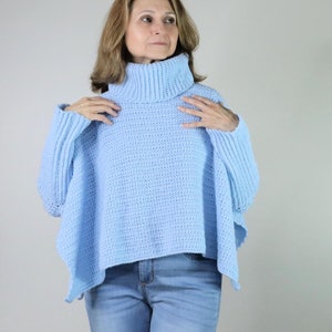 Crochet Poncho with Sleeves and Turtleneck. PATTERN ONLY. Easy pattern for this lightweight crochet poncho with sleeves and open sides.