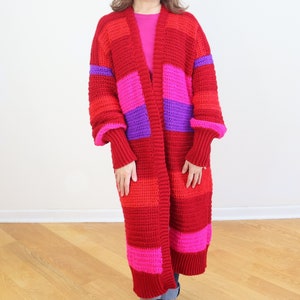 Crochet Long Cardigan simple pattern, easy stitch! Gorgeous rich colors for a beautiful crochet women&#39;s cardigan.