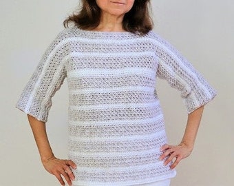 Crochet Pullover Sweater PATTERN for women. Crochet stripes top. Easy crochet sleeves. Crochet sweater for beginners.