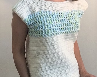 Crochet pattern easy spring to summer top. Lightweight sport yarn. Crochet woman's or teen's top. Crochet for beginner.