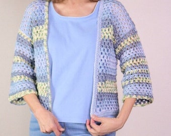 Crochet Summer Cardigan PATTERN using a simple crochet mesh stitch. Open weave perfect for a lightweight crochet cardigan for women.