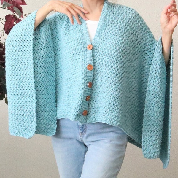 Crochet Button Down Ruana PATTERN. Crochet Ruana with buttons. Crochet Poncho with Open Sides.