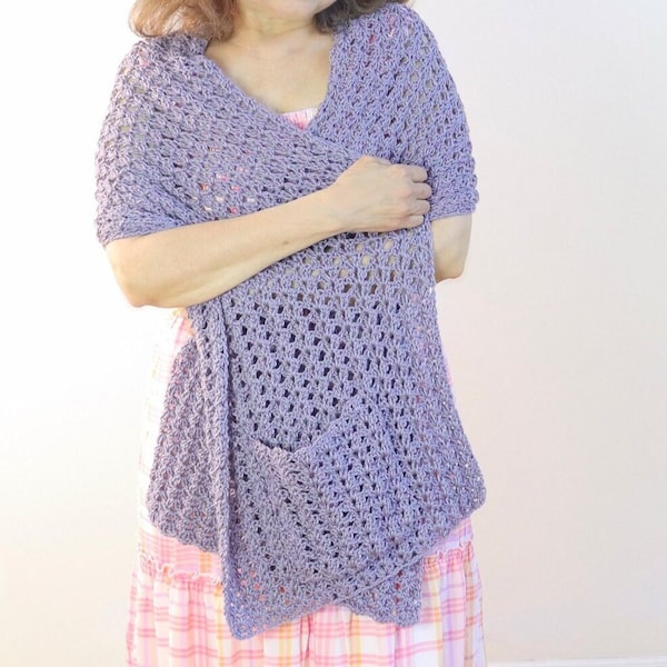 Crochet Pocket Shawl for SUMMER. PATTERN only! Lightweight crochet pocket shawl. Great crochet wedding shawl or crochet bridesmaid gift!