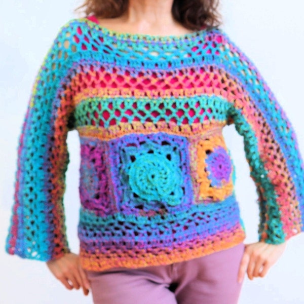 Crochet Granny Square Top PATTERN. Easy crochet summer top. Light, open weave, easy to wear.