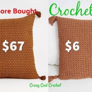 Crochet Pillow Cover PATTERN for this fun crochet pillow cushion. EASY for crochet beginner. Recreated from a store bought pillow! Crunch st