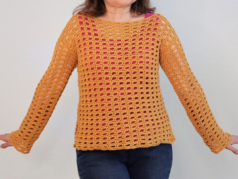 Crochet Mesh Top for women PATTERN. Crochet open weave top. Easy crochet for beginners. Crochet mesh stitch sweater. Crochet lightweight top image 2