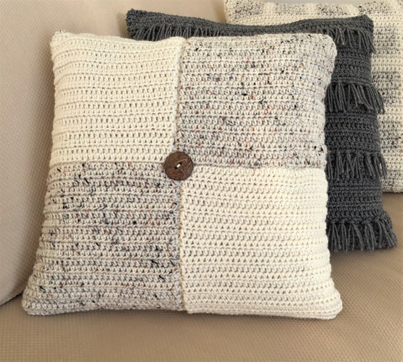 Crochet Easy Pillow Cover Pattern With Button Farmhouse Etsy