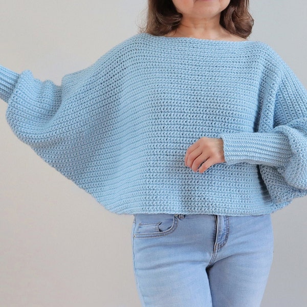 Gehäkelte Fledermaus Flügel Pullover MUSTER. Gehäkelte Flügel Pullover für Frauen ist EINFACH zu machen. Ein einfacher Stich! Herrlich drapieren. So weich.